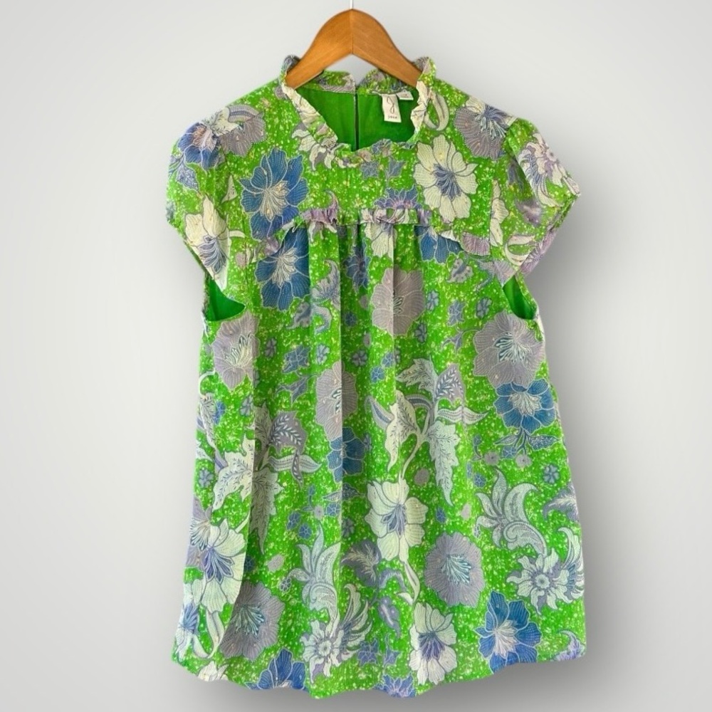 Joie Bright Green Floral Short Sleeve Blouse